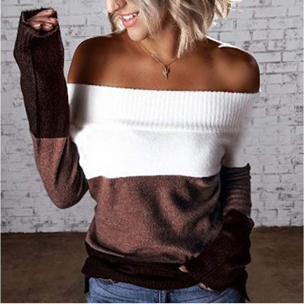 New! Sexy Sweater Pullover Contrast Color Knit Top
